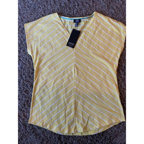 JNY SIGNATURE Womens Large Yellow Cap Sleeve V-Neck Cotton Top NWT - Picture 1 of 7